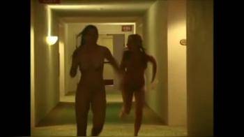 video of Two girls naked in a hotel hallway