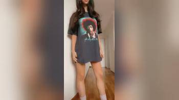 video of gorgeous leggy brunette teases in tshirt