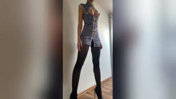 video of leggy brunette stockings and heels tease