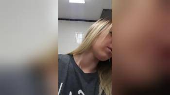video of Cute blonde American college girl bating on public toilet