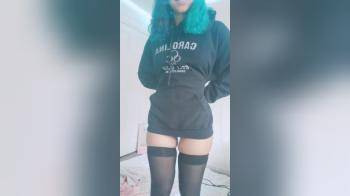 video of Petite blue hair girl reveals her body
