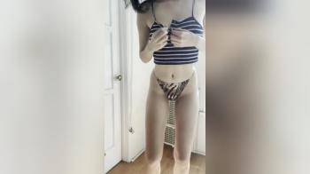 video of Thin girl strips away her shirt