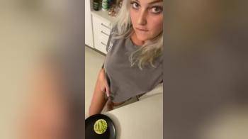 video of Blonde flashing in kitchen