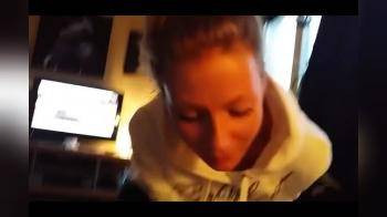 video of Scandinavia Blonde in white hoodie sucking cock passionately