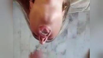 video of Upside down getting so much cum all over her face
