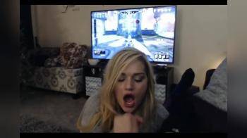 video of Blonde goddess swallowing cum while the guy is playing a game