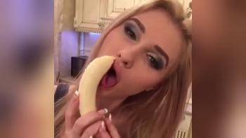 video of girl licks banana eye contact
