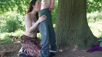 video of Sexy British Redhead Swallows Spunk Outdoors