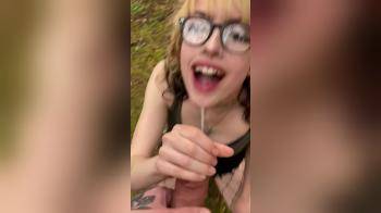 video of goth nerdy takes facial in the woods
