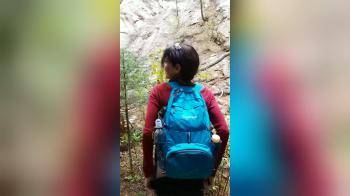 video of Showing her asshole and little tits on the trail