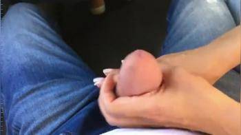 video of naughty handjob and cumshot in a small bus