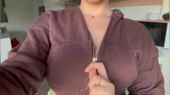 video of sweatshirt tit drop and shake