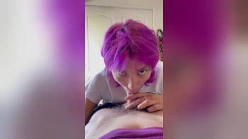 video of Cute purple haired girl sucks