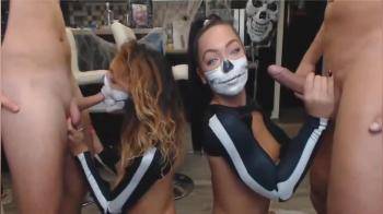 video of Fun Halloween foursome on cam