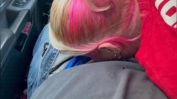 video of pink haired slut give head in car