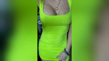 video of Do you like the fur under my lime green dress