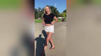 video of blonde babe flashing tits outside