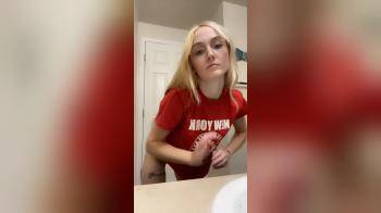 video of nerdy blonde showing her goods