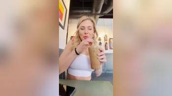 video of blonde drinking coffee and playing with her titties