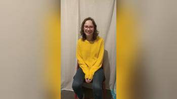 video of Skinny Girl in yellow sweater gets naked in front of camera