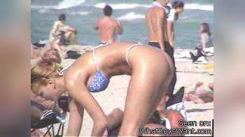 video of South beach, girl in a tanga bikini