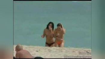 video of beach top less 2 girls, 4 tits