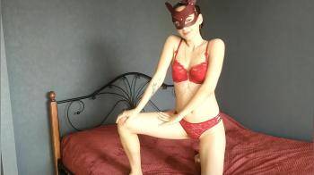 video of Masked girl in red lingerie