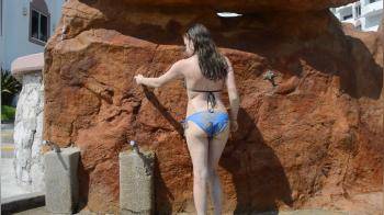 video of Bikini sweetie outdoor beach sandy rinse off
