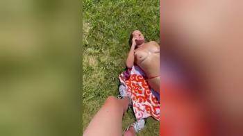 video of Topless wife tanning in nature