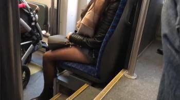 video of Sexy Brunette candid on tram