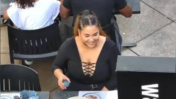 video of Huge cleavage in public