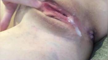 video of Cum oozing out of her pussy
