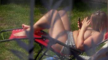 video of Candid neighbour - topless in the garden