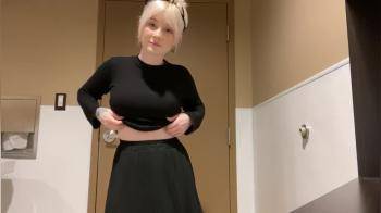 video of Blonde Babe flashes at work