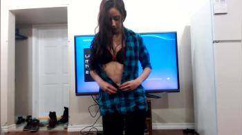 video of Skinny girl stripping for meat in front of tv