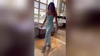 video of tight blue dress heels
