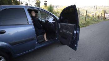 video of shy girl comes out of the car to flash her great body