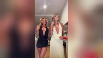 video of two low cut dresses