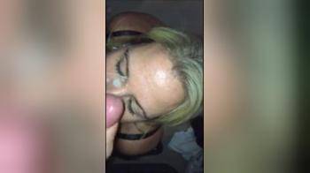 video of Good wife cleans cum off her face and eats it