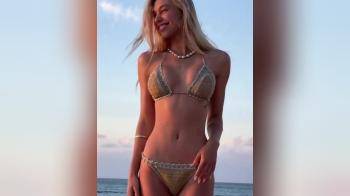 video of cute blonde crochet bikini