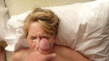 video of Mature blonde cumslut takes a VERY thick load of cum in her EYES.. then her MOUTH.. she swallows and sucks him dry without missing a beat A true cum l