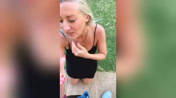 video of Her Backyard Blowjob Gets Cum on Tongue and She Swallows