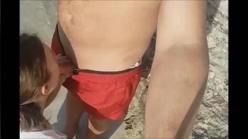 video of I Suck on a Public Beach and a Stranger Cums on my Tits