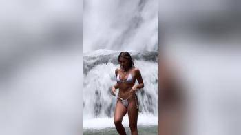 video of cute girl huge waterfall