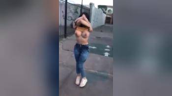 video of Busty Girl Flashing Public