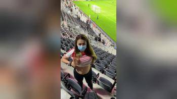 video of Flashing her big boobs at the big game