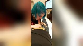 video of Blue Haired Emo Teen Sucks Small Dick For An Oral Creampie