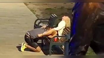 video of Caught eating pussy on public bench