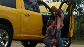 video of bang behind her truck while husband is fishing