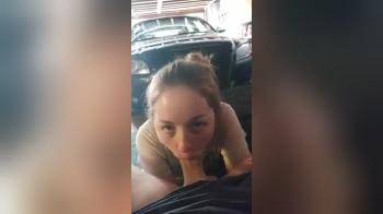 video of garage blowjob ends with huge load in her mouth